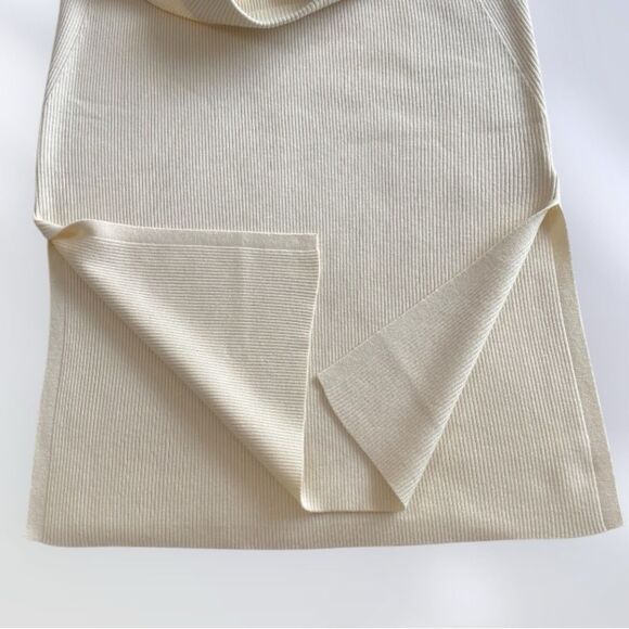 AYR Skirt The Curator Ribbed Knit Marino Wool Stretch Slit Cream Midi Size M - Picture 4 of 8